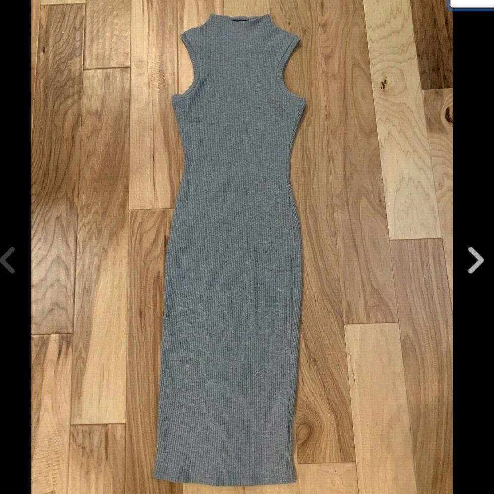 Topshop Ribbed Midi Dress High Neck Gray Bodycon